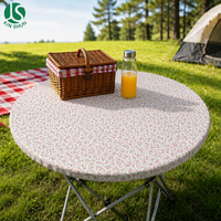 Nappe ronde ajustée en PEVA à motif de fleurs roses, avec dos en flanelle, imperméable, bord élastique, pour pique-nique en plein air, jardin, facile à nettoyer, réutilisable