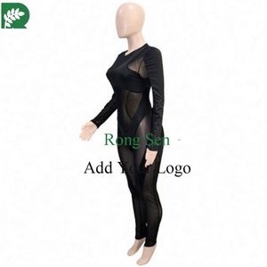 Fall Night Club Black Velvet Mesh Jumpsuit <strong>Bod</strong> One Piece See Through Flare Sleeve Jumpsuits - Product Image 5