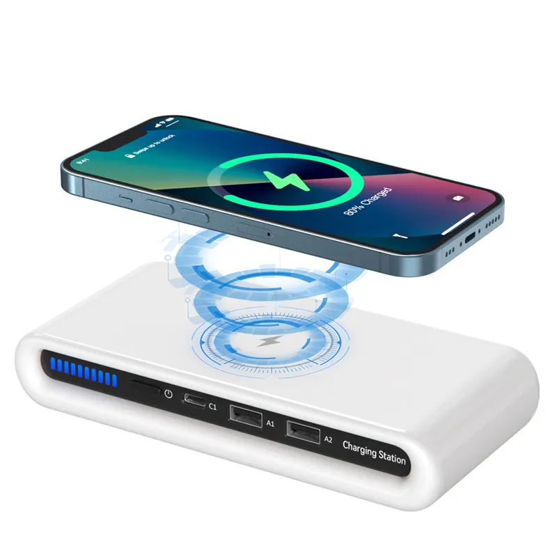 Multifunctionele Usb Lader Led Licht Voor Iphone Voor Samsung Snelle Lading 15W Draadloze Laadstation