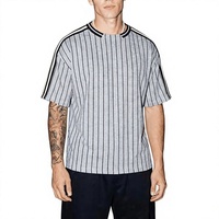 Men's Gray Striped O-Neck Short Sleeve Knitted Polyester/Cotton T-Shirt Contrast Trim Casual Regular Fit Eco-Friendly Quick Dry