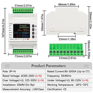 Ba giai đoạn tuya wifi thông minh Bi-directional năng lượng Meter với 3 CT kẹp rò rỉ trên dưới điện áp bảo vệ Relay chuyển đổi giới hạn - Product Image 3