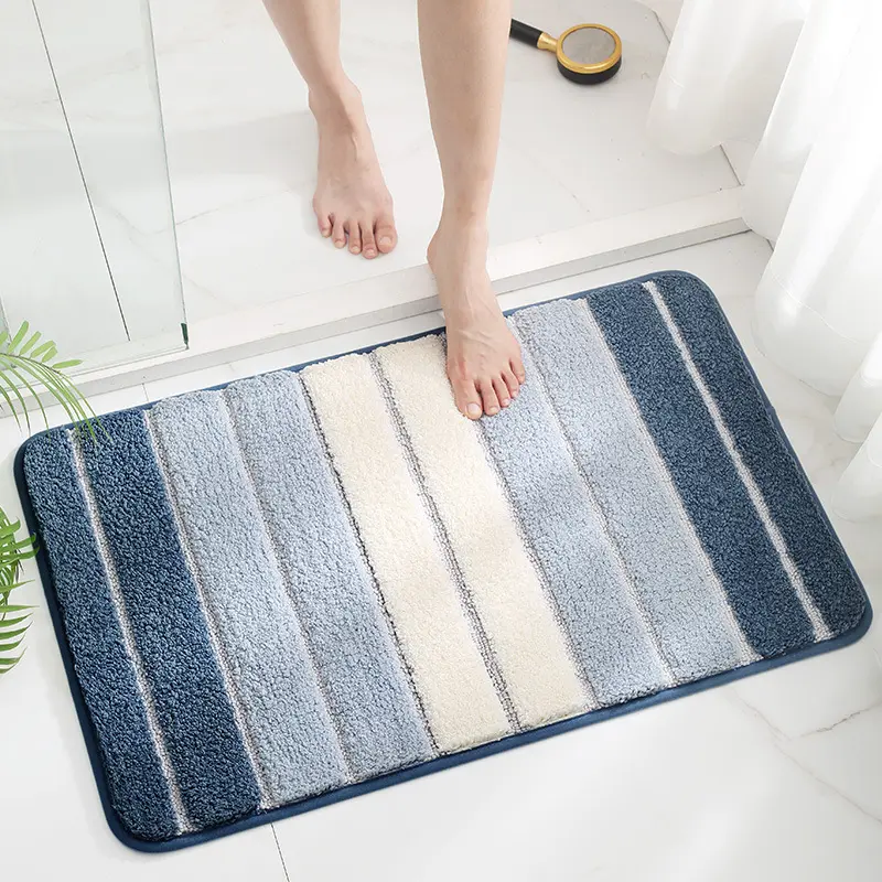 Design Soft Color Stripes Shower Bathtub Mat Microfiber Washable Non Slip Bath Mat Rug With Non-slip Textured