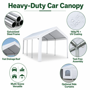 Carport 4x4m con Pareti Laterali Chiusure in Acciaio Zincato per Parcheggio di Due <span class=keywords><strong>Auto</strong></span> e Deposito - Product Image 2