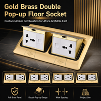 Enchufe de Piso Universal de Latón Dorado con 3 Tomas de 10A y USB Modular RJ45 para África y Medio Oriente