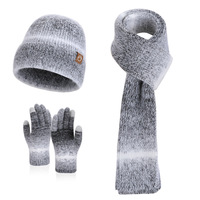Ensemble bonnet, écharpe et gants tricotés d'hiver, 3 pièces, polyester côtelé, dégradé de couleurs, cache-cou chaud, accessoires de ski, logo personnalisé