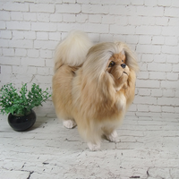 Modèle réplique en peluche de chien lion Pékinois réaliste et moelleux, surface en fourrure véritable, artisanat creux, accessoire animal réaliste, ornement, décoration intérieure