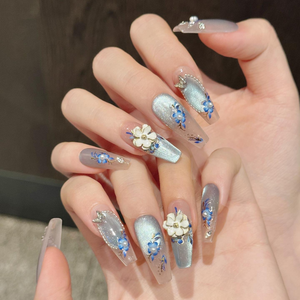 <span class=keywords><strong>Uñas</strong></span> Postizas Hechas a Mano al por Mayor, Marca Privada, 10 Piezas, Acrílicas, con Flores 3D, Estilo Chino, Ojo de Gato, con Brillo - Product Image 6