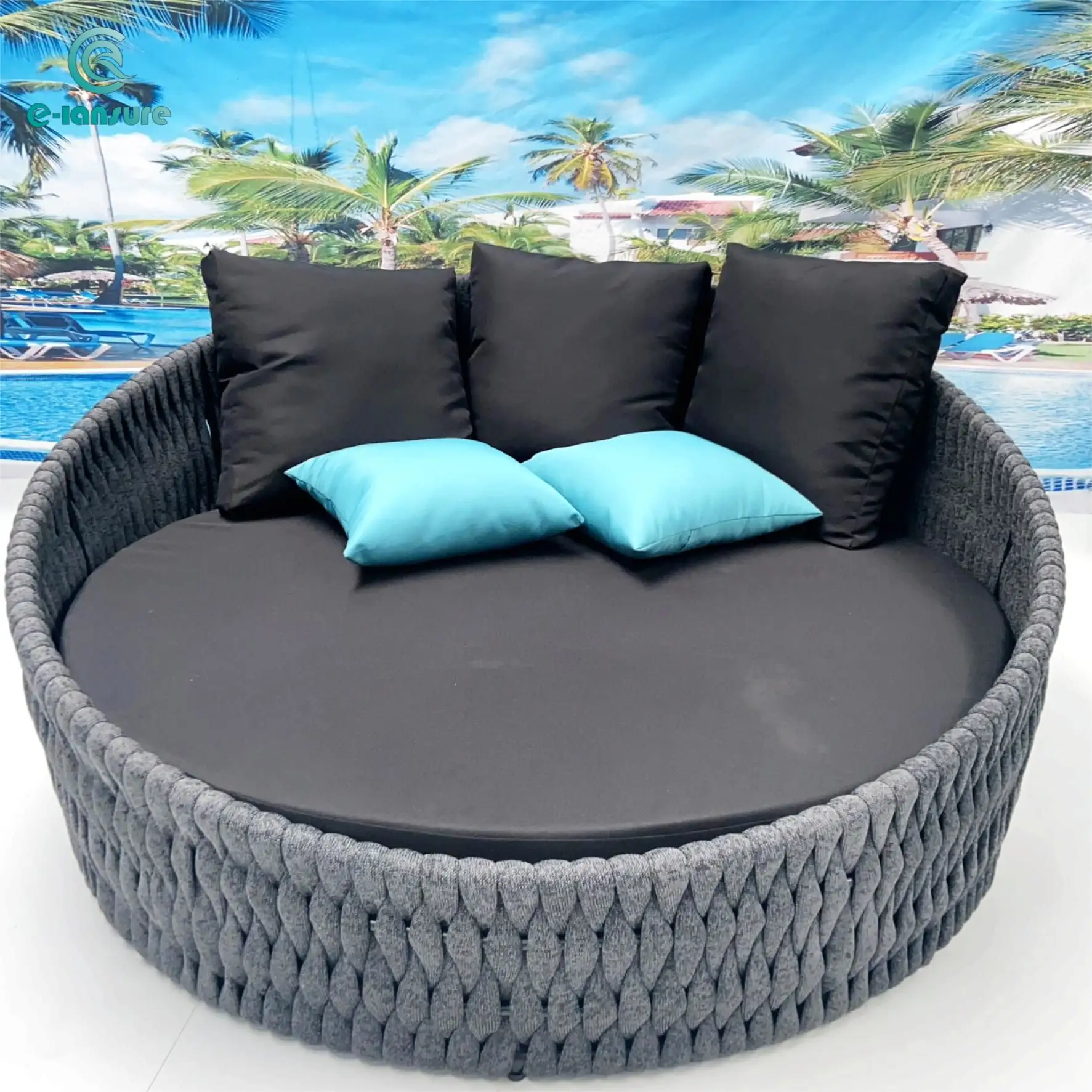 Home Furniture Outdoor Furniture Modern Black Rope Simple Modern Large Round Daybed