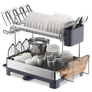 <span class=keywords><strong>SONGMICS</strong></span> égouttoir à vaisselle à 2 niveaux pour comptoir de cuisine étendoir à vaisselle multifonctionnel avec support de planche à découper - Product Image 1