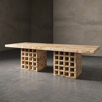 Table à manger rectangulaire haut de gamme en marbre massif, style Dream Home Open Grid Block, pour usage résidentiel