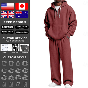 Ensemble de survêtement décontracté KingSen pour homme : sweat à capuche en maille gaufrée avec fermeture éclair quart de tour et pantalon à taille élastique coupe ample - Product Image 2