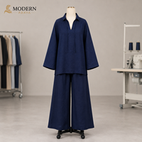 Ensemble deux pièces modeste col en V pull ample bleu marine pantalon large décontracté tenue coordonnée personnalisée OEM ODM