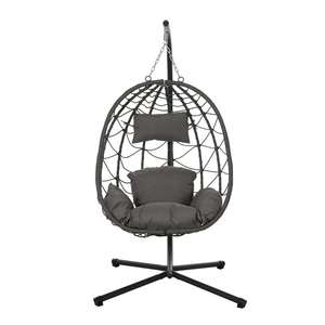 Modern Wicker Egg <b>Chair</b> With Stand <b>Outdoor</b> Indoor <b>Hanging</b> <b>Chair</b> Comfortable Garden <b>Chair</b> Polyester Fabric Iron Frame - Product Image 1