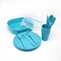 Ensemble de vaisselle de camping portable 22 pièces, couteau, fourchette, cuillère, tasse, plastique PP, pour les vacances en plein air, vente en gros, personnalisable
