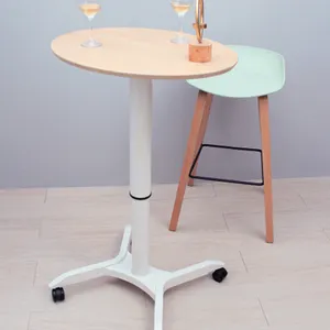 משרד עבודה שולחן עבודה עגול מעץ עבור עמוד מתכת בודד עומד בגובה מתכוונן שולחן גלגול