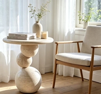 Table basse moderne en travertin naturel Wabi Sabi, base sphérique empilée, facile à nettoyer, meubles pour la maison, salon, chambre, hôtel