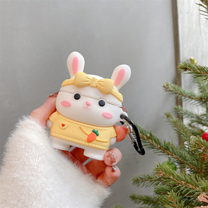 Étui pour écouteurs Apple AirPods 4 Pro 3 en silicone 3D mignon en forme de lapin avec nœud, coque de protection antichoc en caoutchouc motif dessin animé carotte - Product Image 4