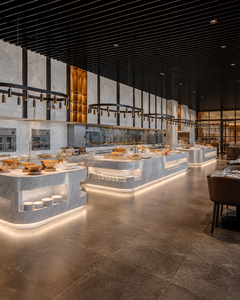 Mostrador de Buffet Personalizado para Hoteles de Lujo, Estación de Buffet Comercial Moderna de Mármol, Barra de Cocina en Vivo, Mobiliario para Restaurantes, Instalación Llave en Mano - Product Image 5