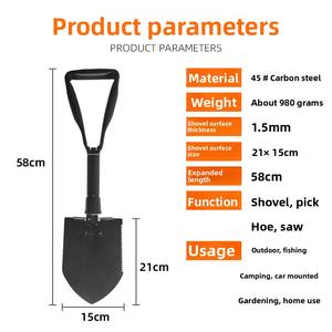 Pala de acero al manganeso de estilo multifuncional para exteriores, herramienta de excavación portátil plegable montada en el coche para suelo de Camping - Product Image 4