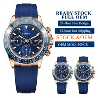 Montre à quartz de luxe avec logo personnalisé, boîtier en acier inoxydable, verre saphir, bracelet en silicone, mouvement VK63, chronographe, étanche