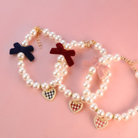 Nouveau design d'usine, collier de luxe en perles en forme de cœur pour animaux de compagnie, pendentif pour chien, accessoires de collier pour chat, colliers roses pour chien