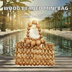 Pochette bohème pour femme avec motif bonbons, perles en bois, fermeture éclair et doublure en polyester, mini sac de plage fait main - Product Image 2