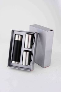 Stainless Steel Vacuum Flask Set with Two Mugs Double Wall Insulated Travel Thermal Cup Minimalist <b>Design</b> - Product Image 2