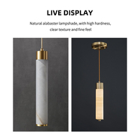 Luminaire suspendu ZeroUNO en albâtre, abat-jour cylindrique long en marbre d'albâtre naturel, lustre en albâtre, fabricants d'albâtre, style nordique
