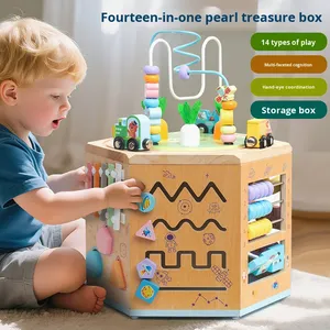 Caja de Actividades Multifuncional de Madera 14 en 1 con Cuentas, Cofre del Tesoro, Juguete Educativo Temprano, Rompecabezas, Combinación de Formas, Escenas, Juguete para el Desarrollo Cerebral - Product Image 4