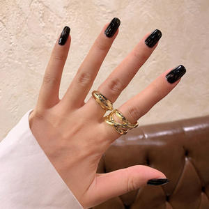 2025 Simple nouvelle bague double couche en acier inoxydable doré pour femme - Product Image 3