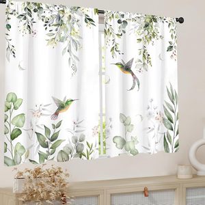 Rideaux <span class=keywords><strong>de</strong></span> cuisine en tissu vert eucalyptus, 2 panneaux, motif floral <span class=keywords><strong>de</strong></span> feuilles vertes sauge et colibris, petits rideaux courts pour café - Product Image 6