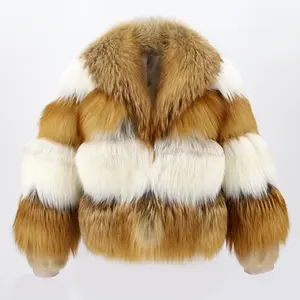 QIUCHEN QC22064 nouvelle tendance manteau en fourrure de renard rouge véritable avec fourrure de vison veste d'hiver chaude de luxe pour femmes