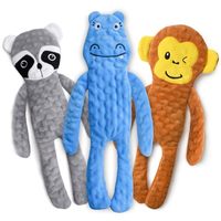 Jouet à mâcher interactif pour chien, en peluche sans rembourrage, avec son, froissé, pour la dentition des chiots, motifs raton laveur, hippopotame, singe, vente en gros