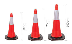 Cône de signalisation routière en caoutchouc réfléchissant avec base en PE pour travaux routiers, 50 cm, 75 cm, 100 cm - Product Image 2