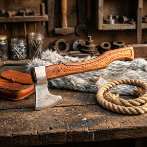 Hacha Vikinga de Acero con Alto Contenido de Carbono, Hecha a Mano, Personalizada al por Mayor, con Funda de Cuero, para Campismo y Caza al Aire Libre - Product Image 1