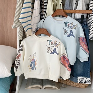 <span class=keywords><strong>Sweat</strong></span>-shirt pour enfants, teint en pièce, nouvelle collection 2026, imprimé graffiti de dessins animés pour garçons, haut à manches longues à col ras du cou pour l'automne - Product Image 2