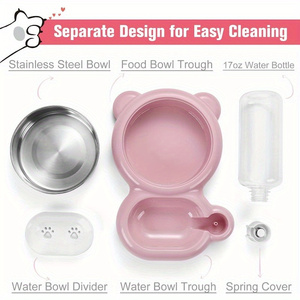Pet Bowl, Dog Double Bowl <b>Automatic</b> Feeding and Drinking Fountain, Comes with <b>Water</b> <b>Dispenser</b> and Stainless Steel Bowl - Product Image 3