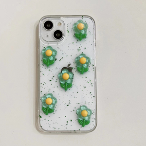 Ốp Điện Thoại Di Động Lấp Lánh Trong Suốt iPhone 11 12 13 Pro Max Ốp Điện Thoại Trong Suốt Bằng Nhựa Epoxy Màu Xanh Lá Cây Khô Hoa - Product Image 1