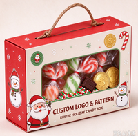 Boîte à bonbons personnalisée verte et or avec poignée en corde torsadée, fenêtre transparente et impression d'étoiles dorées pour offrir des bonbons de Noël