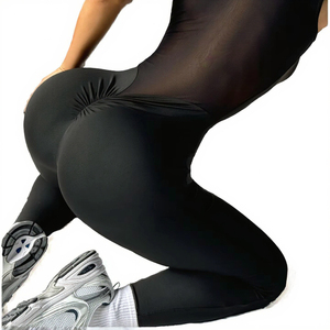 Women's <b>Back</b> Hollow Mesh Full-Length Short Sleeve Anti-Wrinkle Solid Pattern Polyester One-piece Fitness Suit Sexy Hip Lifting - Product Image 3