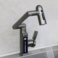 Robinet mitigeur multifonction Stream Sprayer Rotation 360 Affichage numérique Robinet de lavabo salle de bain