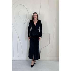 Robe de soirée longue noire à motif de roses 3D avec fente avant pour occasions formelles – Vente en gros - Product Image 4