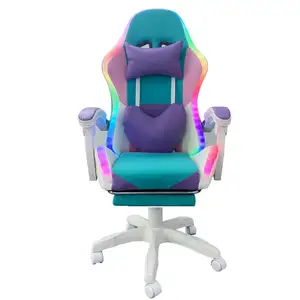 Hot sale 2024 colorful premium ergonomic race swivel silla gamer rgb led light revolving recline adjustable height gaming chair