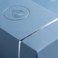 Boîte en carton bleu poussière pour soins de la peau, à fermeture droite, avec logo en feuille d'argent, emballage cosmétique de luxe personnalisé pour sérum et crème