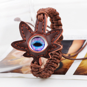 Ethnic Style Waxed Rope Braided <b>Bracelet</b> With Devil Eye Genuine <b>Leather</b> Star Shape Retro Jewelry Gift - Product Image 1