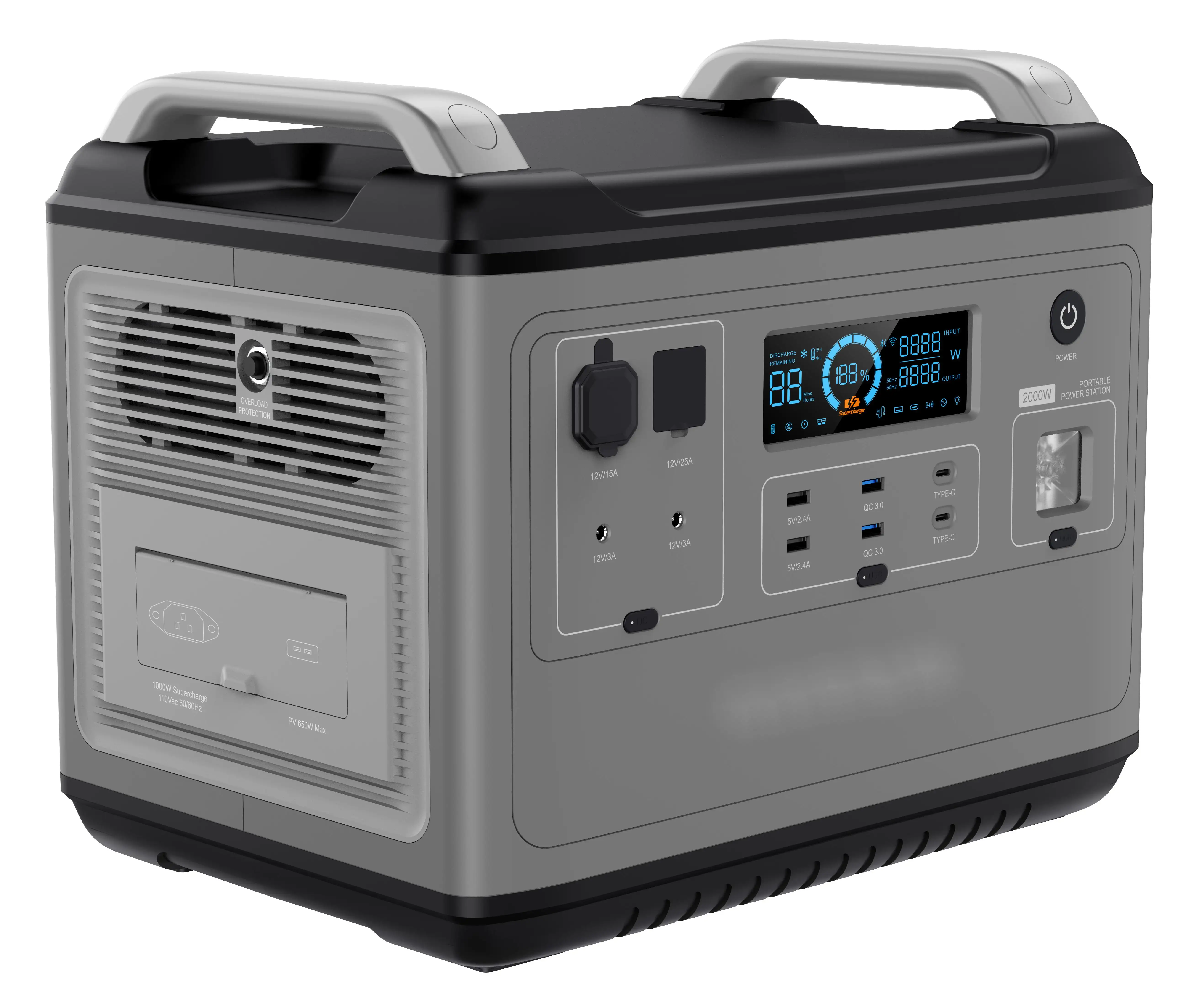 Batterie de stockage d'énergie lifepo4 centrale électrique portable 2000W alimentation extérieure générateur Portable Portable Power Bank