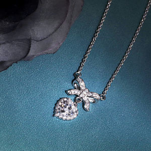 Tianyu Bow-shaped <b>heart</b> pendant <b>necklace</b> <b>silver</b> gold plated moissanite <b>heart</b>-shaped jewelry exquisite <b>necklace</b> for women - Product Image 3