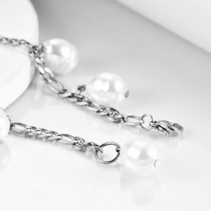 Pulsera de Cadena Figaro de 12 mm con Perlas de Imitación, Acero Inoxidable Chapado en Oro de 18K, Joyería para Mujer, Regalo - Product Image 3