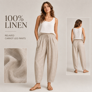 Pantalon fuselé 7/8 décontracté pour femme en lin 100% lavable à sec, taille élastique, logo personnalisé, doux, respirant, coupe courte d'été, qualité supérieure - Product Image 1
