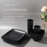 Vente chaude 16 pièces ensemble de vaisselle en plastique assiette à Steak carrée et bol à salade avec motif de fruits conception de paille de blé